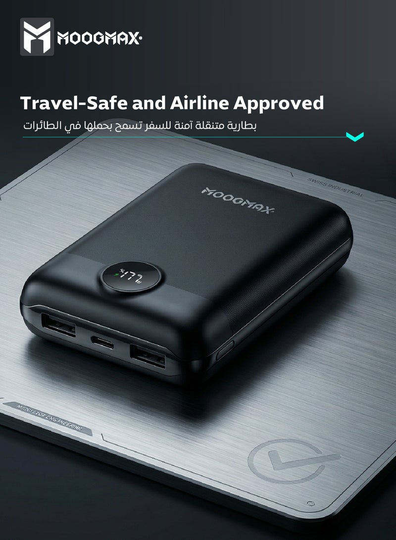 موجماكس باور بنك سوبر سمول سايز بسعة 20000mAh وقوة 45واط، يدعم الشحن السريع ,مزود بشاشة رقمية LED لمعرفة مستوى الشحن، يمكن استخدامه على الطائرات والقطارات. باللون اسود من موجماكس. - Image 5